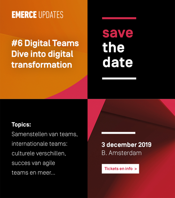 Technologie verandert en biedt nieuwe kansen. Een bedrijf is niet langer degene die leidt, maar de klant. Hoe ga je hier als organisatie mee om? Hoe stel je het juiste team samen om dit te bereiken? De Emerce Update Digital teams schept in één dag overzic